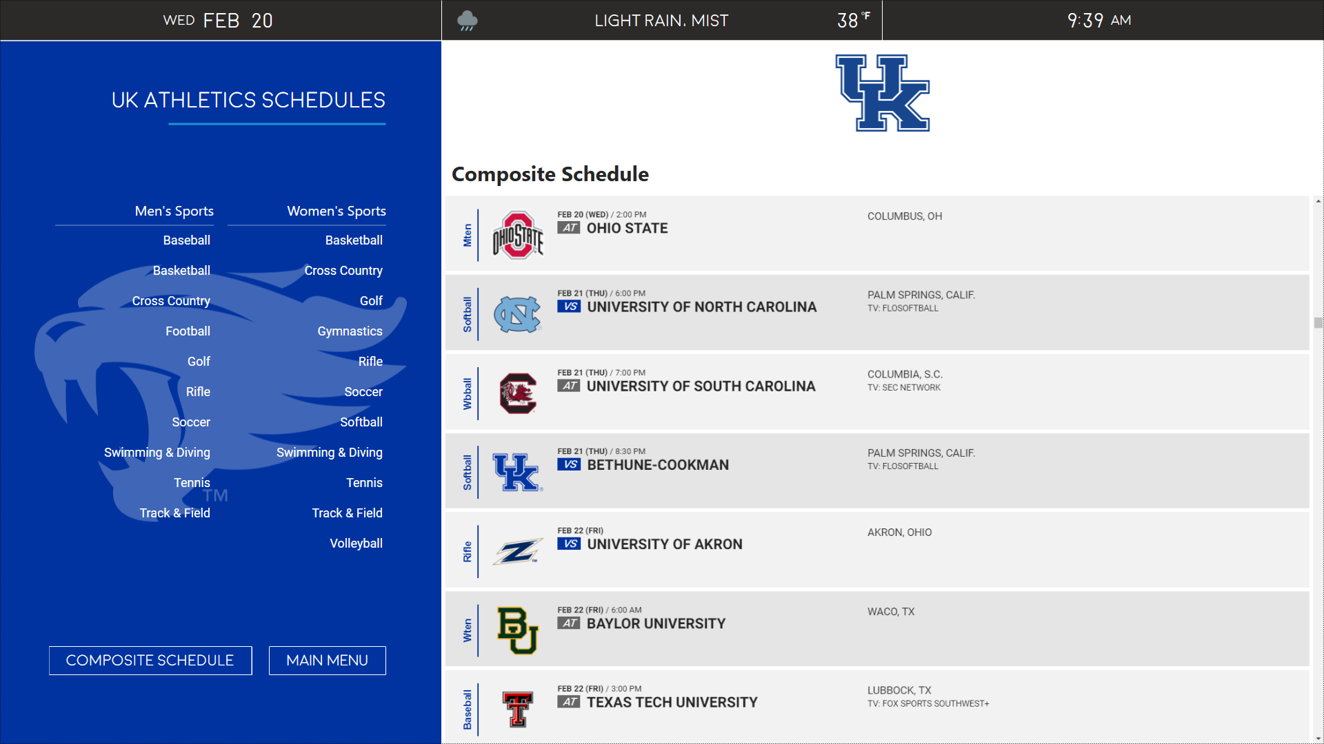 athletic schedules